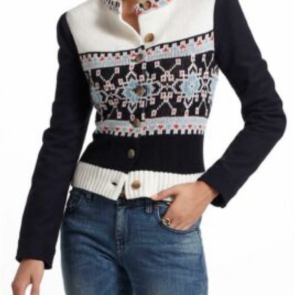 Elevenses Black and Cream Patterned Cardigan Anthropologie - Picture 7 of 8